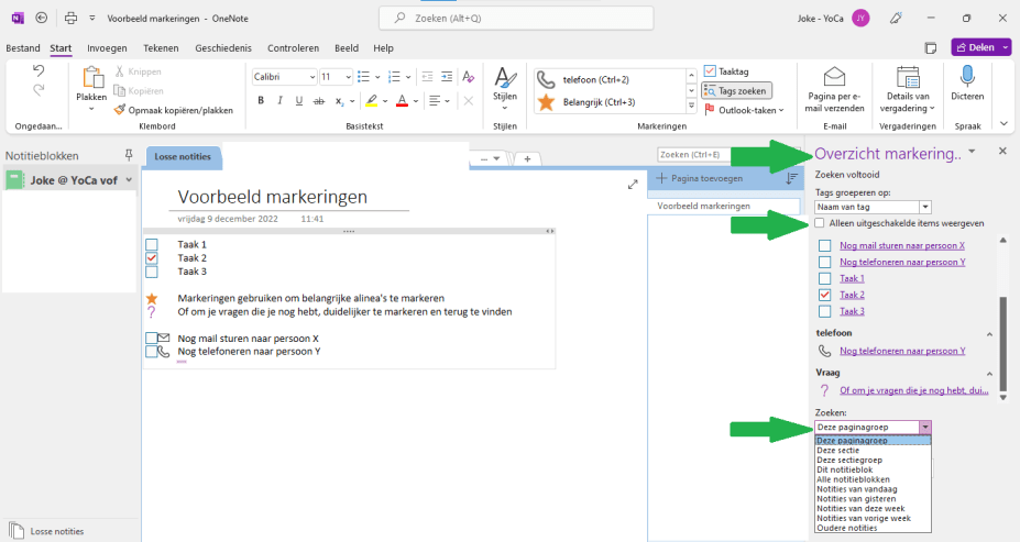 OneNote - markeringen zoeken