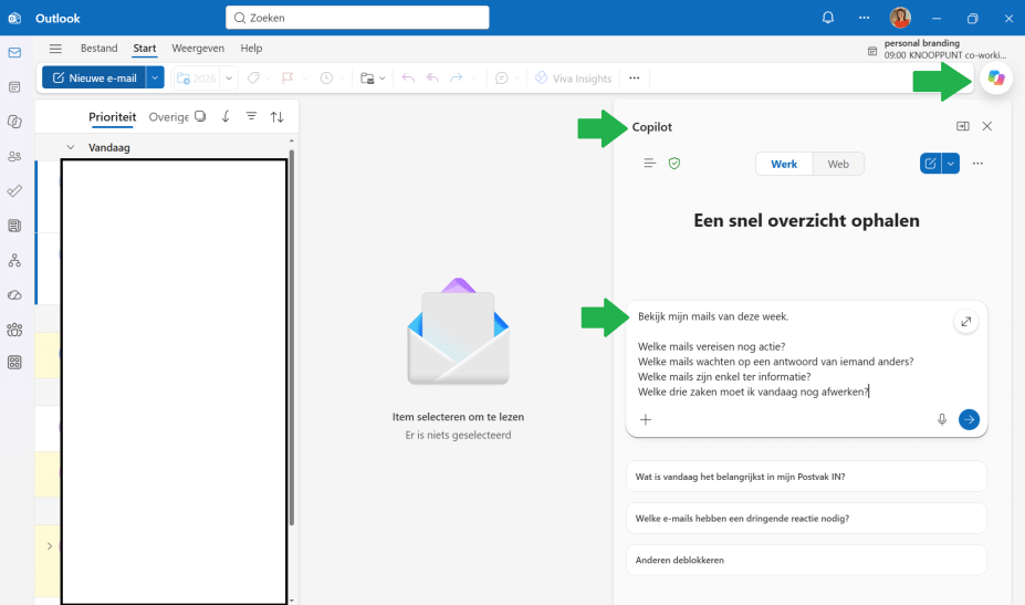 Copilot - Outlook prompt inboxbeheer